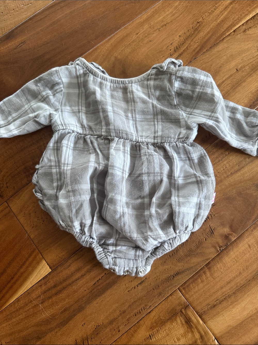 Ruffle Butts Gray Plaid Long-Sleeve Bubble Romper